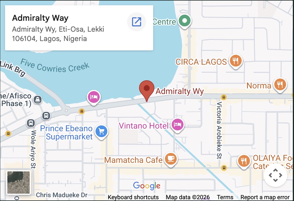 Map showing Admiralty Way, Lekki, Lagos